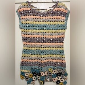 Anthropologie Edie Crochet Eden Tunic Sweater Flower Floral Pullover - Medium